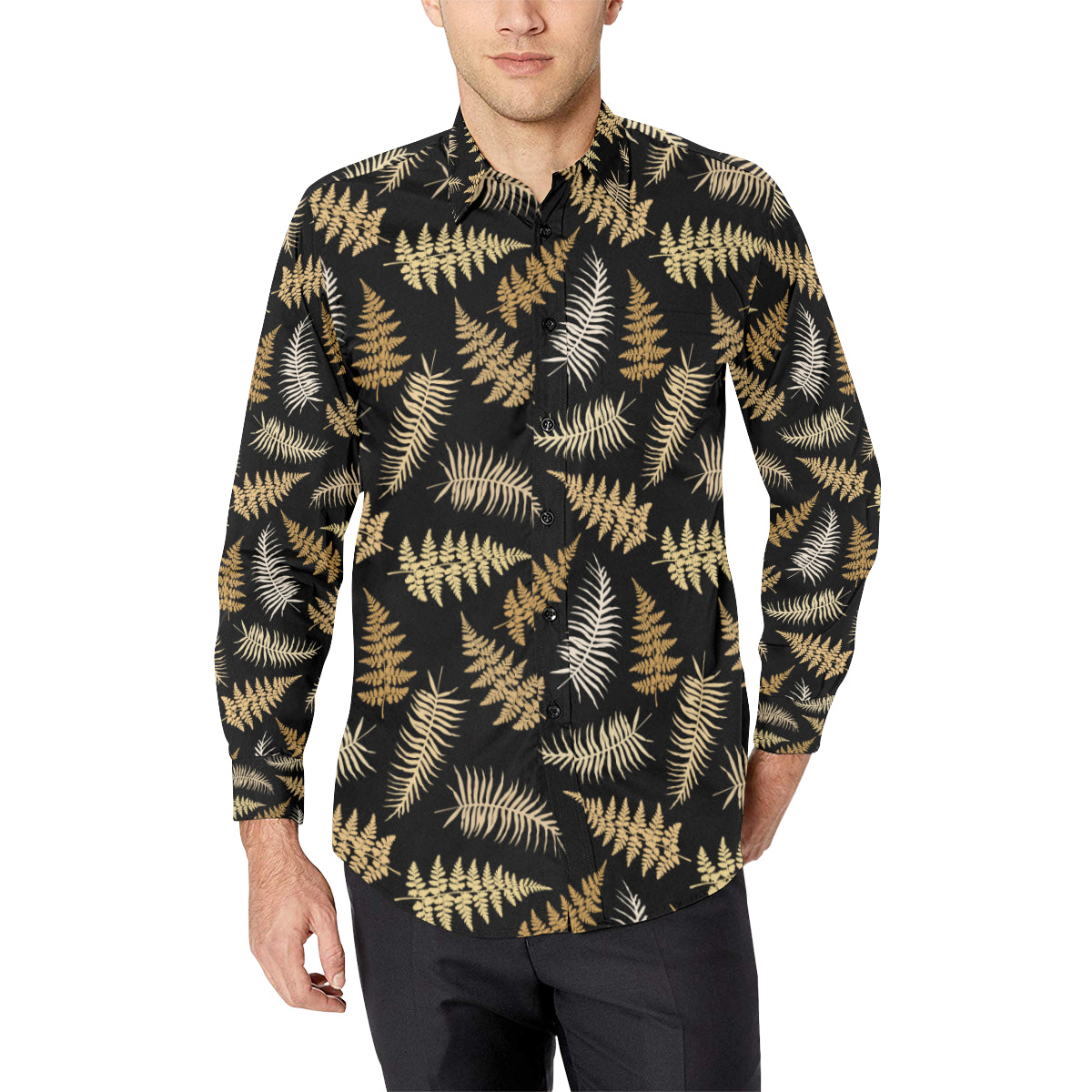 Fern Leave Bright Print Pattern Men's Long Sleeve Shirt