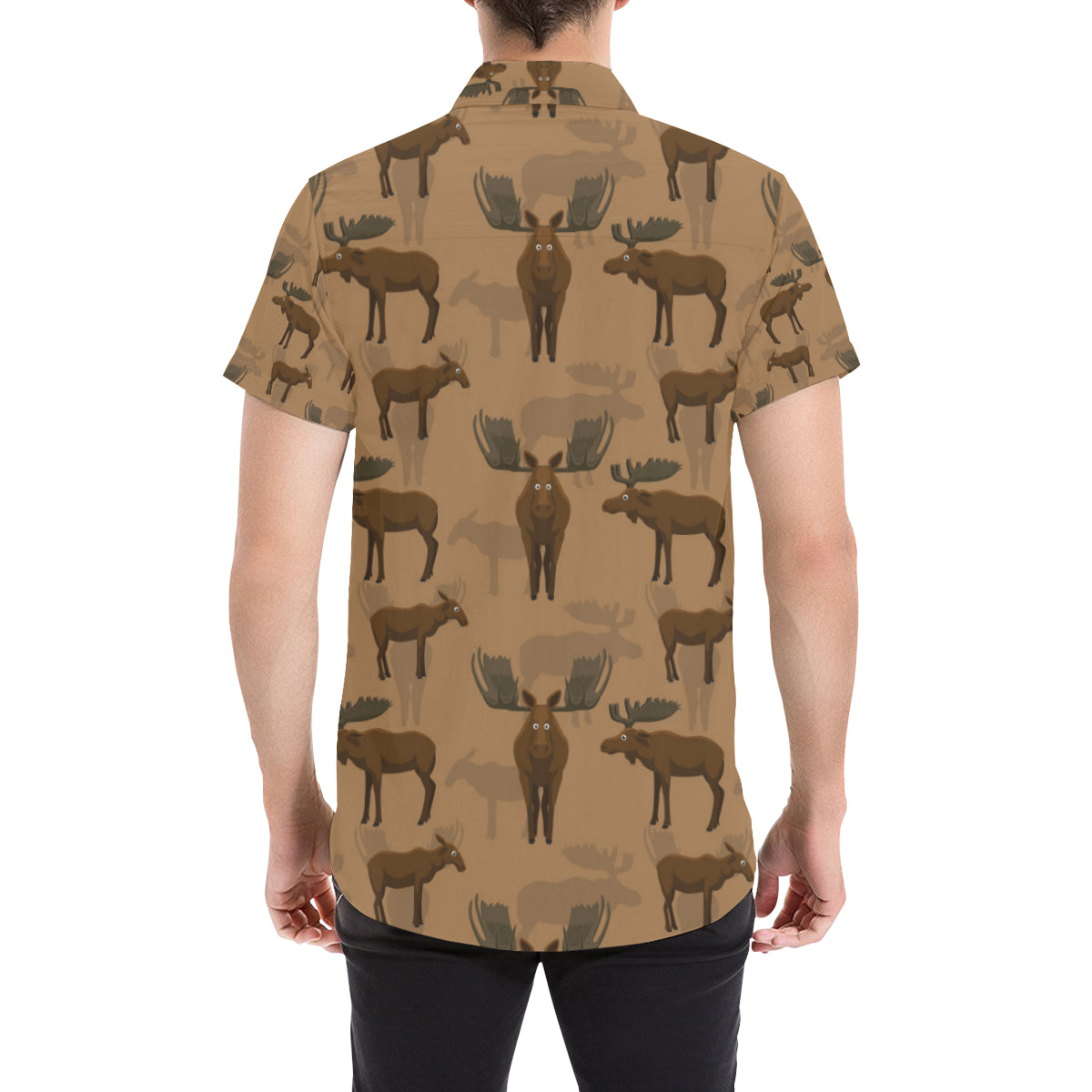 Moose Pattern Print Design 03 Men's Short Sleeve Button Up Shirt