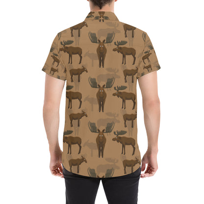 Moose Pattern Print Design 03 Men's Short Sleeve Button Up Shirt