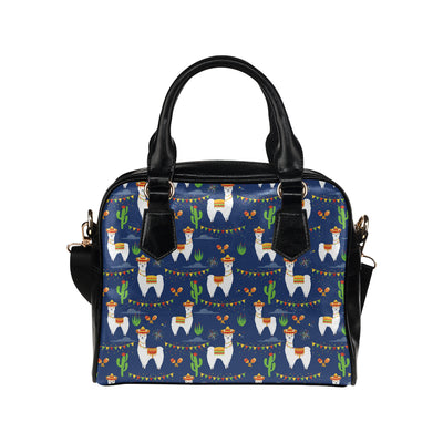 Llama Cactus Pattern Print Design 05 Shoulder Handbag