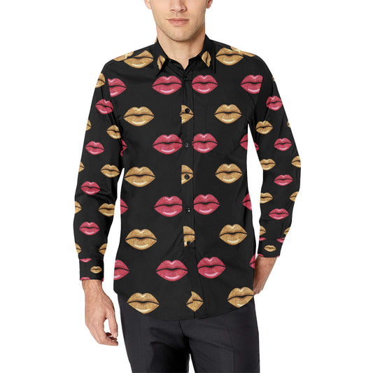 Lip Pattern Print Design 03 Men's Long Sleeve Shirt
