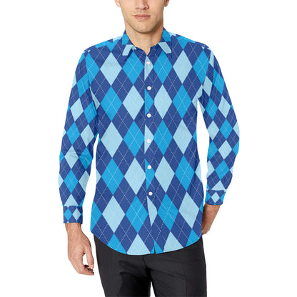 Argyle Blue Pattern Print Design 02 Men's Long Sleeve Shirt