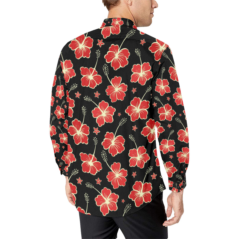 Red Hibiscus Pattern Print Design HB021 Men's Long Sleeve Shirt