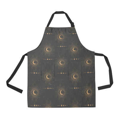 Moon Boho Pattern Print Design 02 Apron with Pocket