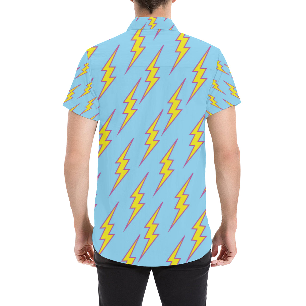 Lightning Thunder Pattern Print Design 02 Men's Short Sleeve Button Up Shirt
