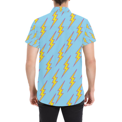 Lightning Thunder Pattern Print Design 02 Men's Short Sleeve Button Up Shirt