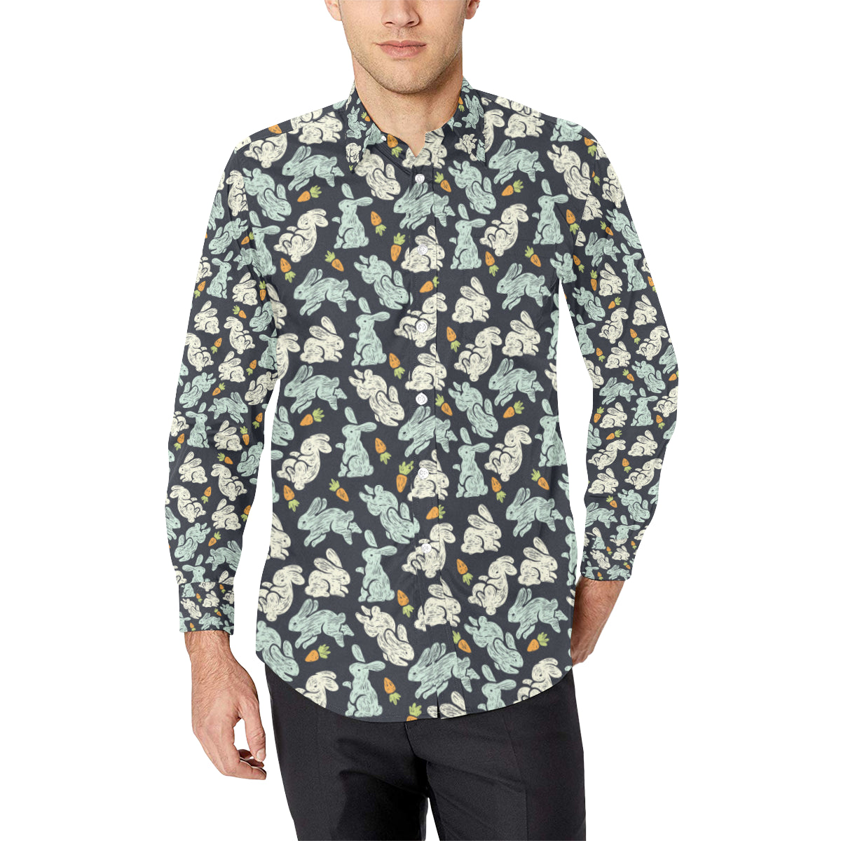 Bunny Pattern Print Design 04 Men's Long Sleeve Shirt