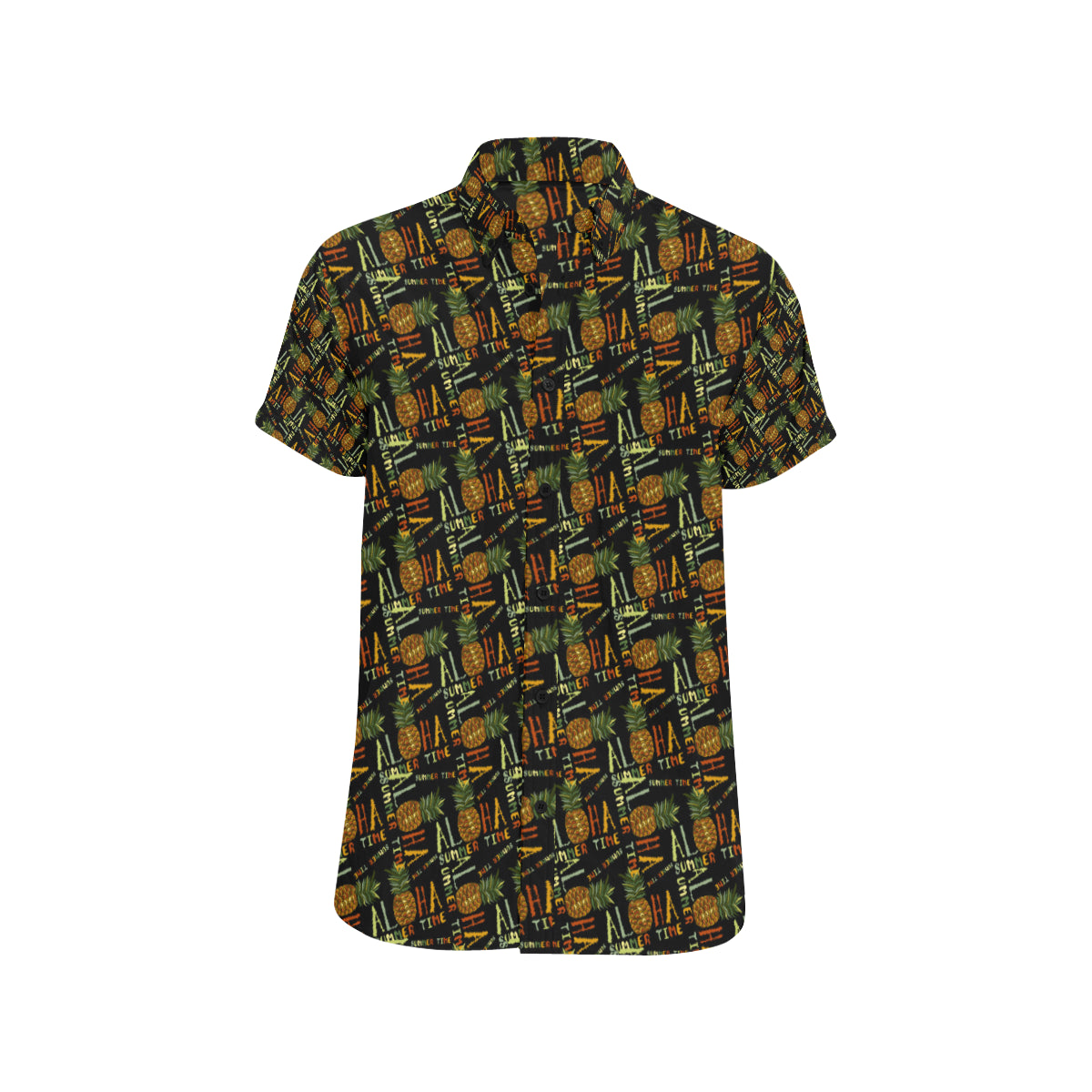 Aloha Hawaii Time Design Themed Print Men's Short Sleeve Button Up Shirt