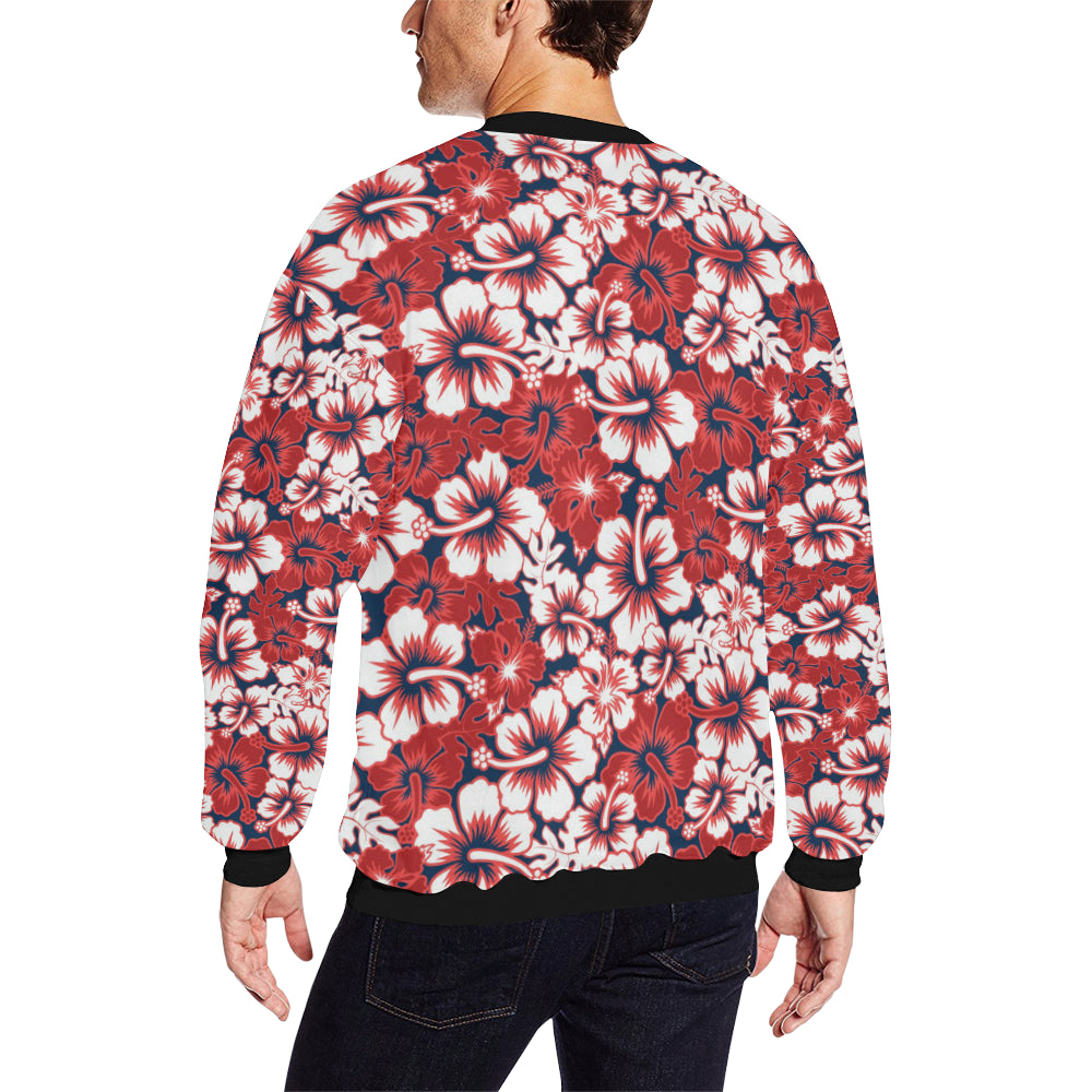Red Hibiscus Pattern Print Design HB01 Men Long Sleeve Sweatshirt