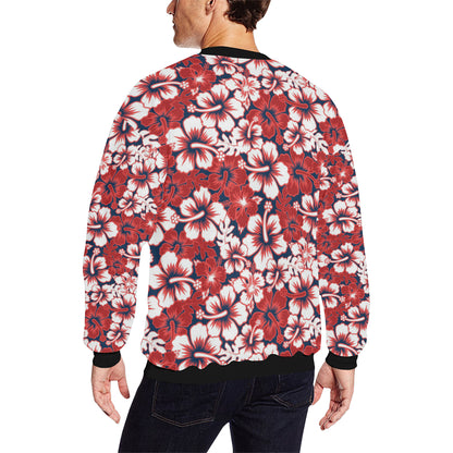 Red Hibiscus Pattern Print Design HB01 Men Long Sleeve Sweatshirt
