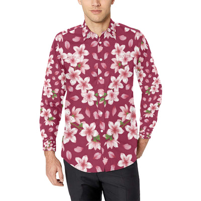 Cherry Blossom Pattern Print Design CB06 Men's Long Sleeve Shirt