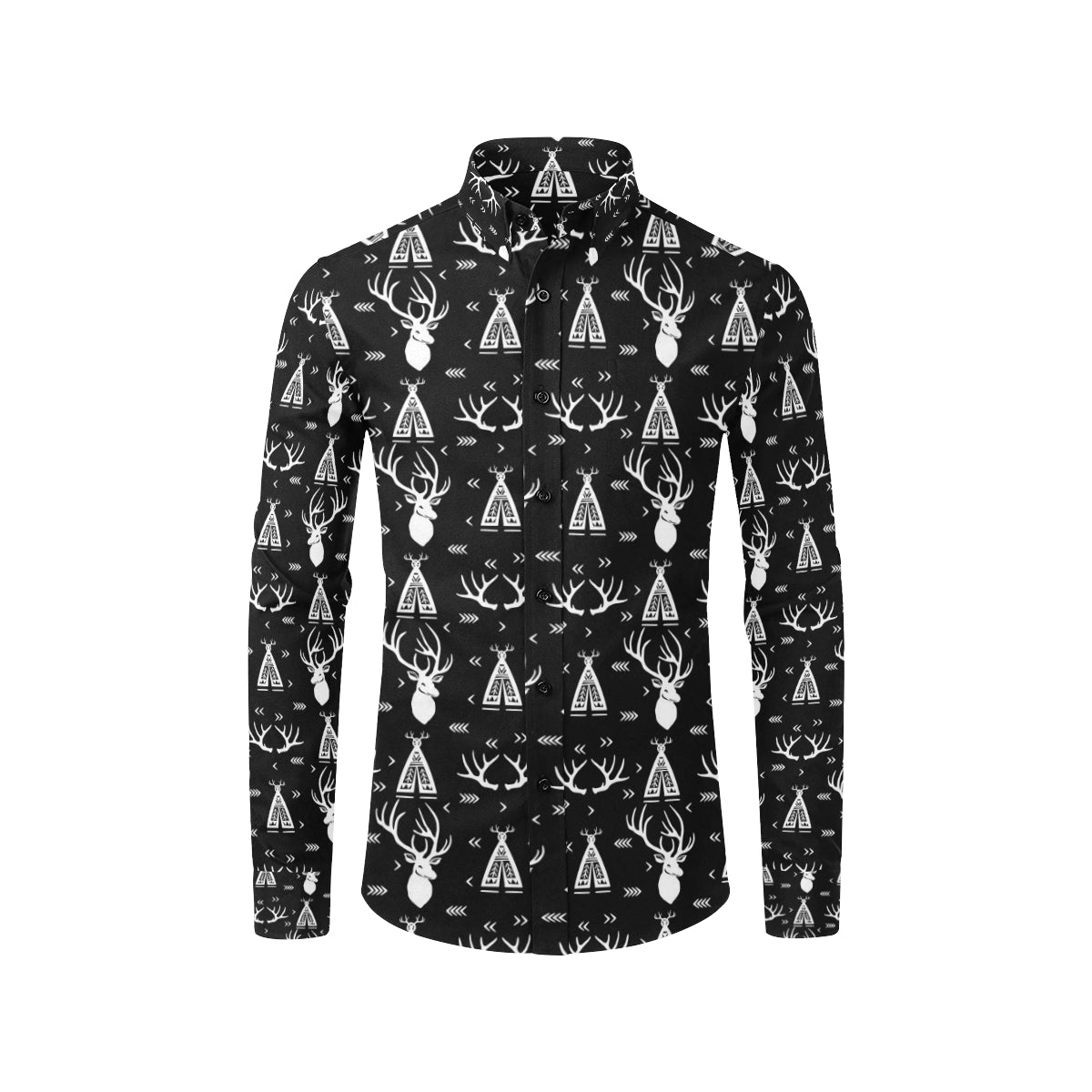 Deer Native Indian Print Pattern Men's Long Sleeve Shirt