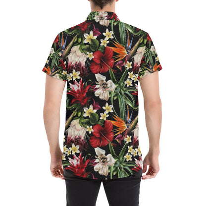 Summer Floral Pattern Print Design SF03 Men's Short Sleeve Button Up Shirt