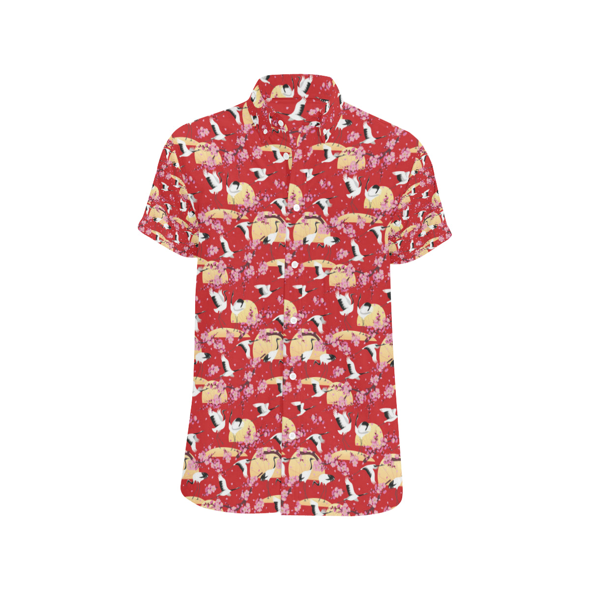 Crane Pattern Print Design 04 Men's Short Sleeve Button Up Shirt