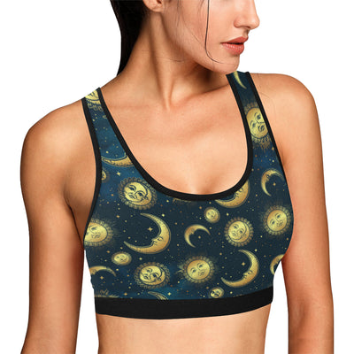 Gold Sun Moon Face Sports Bra