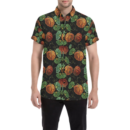 Pumpkin Pattern Print Design A02 Men's Short Sleeve Button Up Shirt