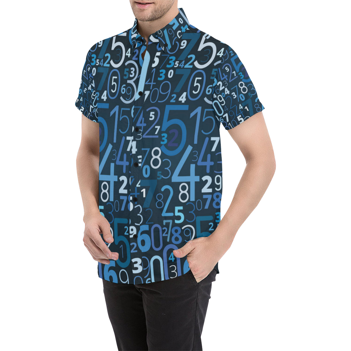 Number Pattern Print Design A02 Men's Short Sleeve Button Up Shirt