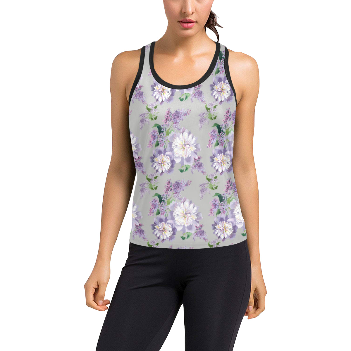 Lilac Pattern Print Design LI07 Women's Racerback Tank Top