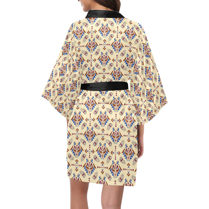 Aztec Wolf Pattern Print Design 03 Women's Short Kimono