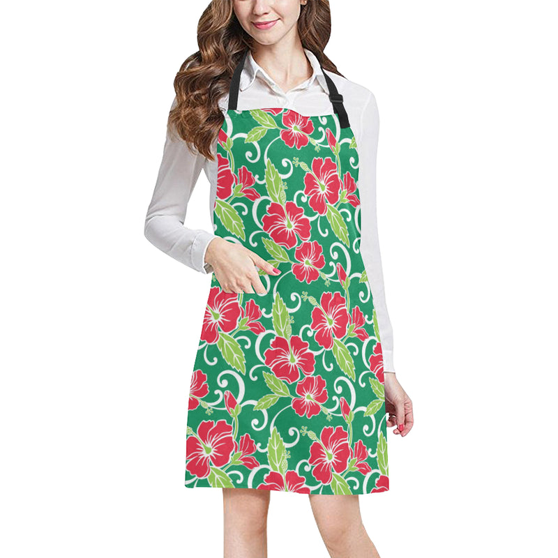 Red Hibiscus Pattern Print Design HB019 Apron with Pocket