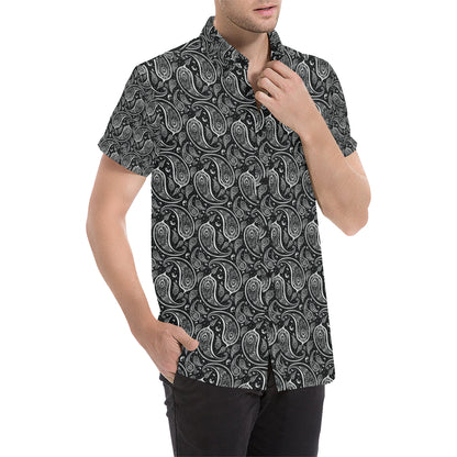 Paisley Black Design Print Men's Short Sleeve Button Up Shirt