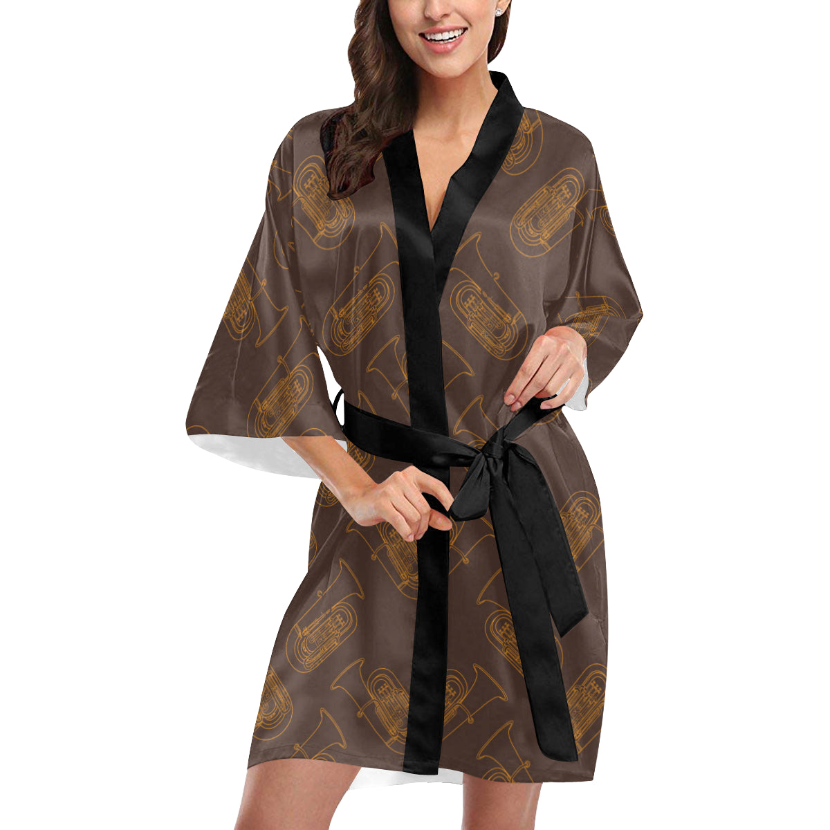 Tuba Pattern Print Design 02 Women's Short Kimono