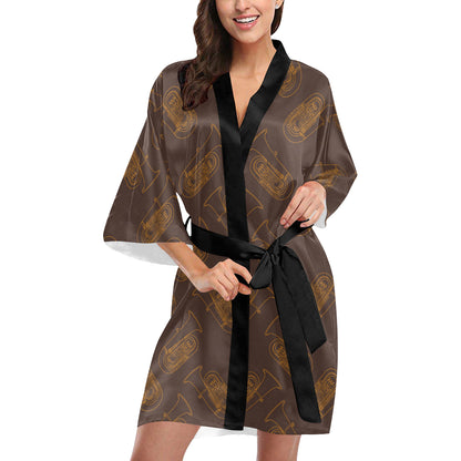 Tuba Pattern Print Design 02 Women's Short Kimono