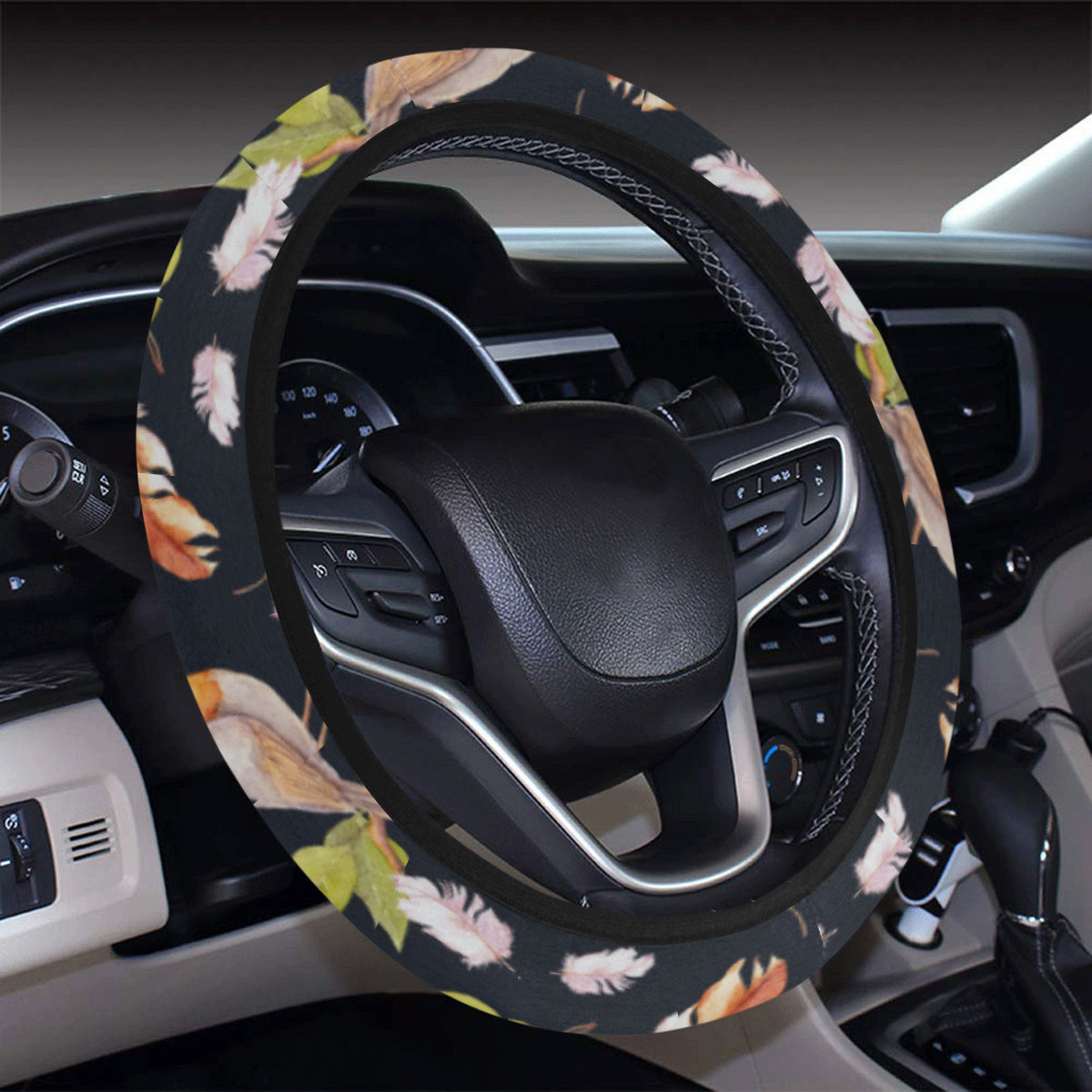 Birds Pattern Print Design 02 Steering Wheel Cover with Elastic Edge