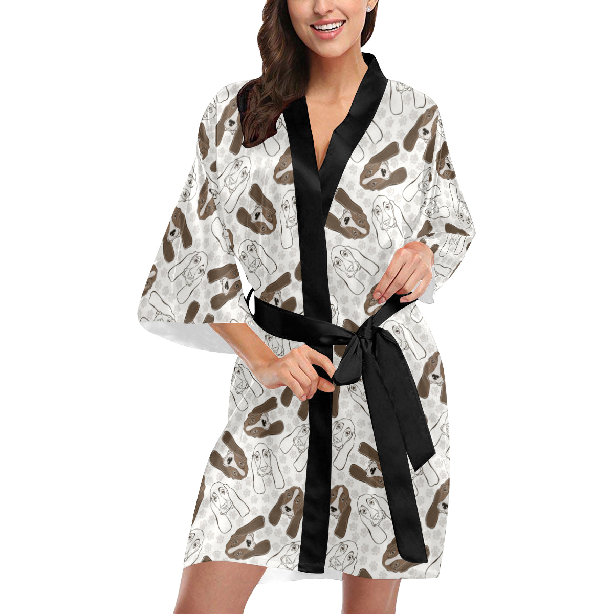 Basset Hound Pattern Print Design 01 Women's Short Kimono