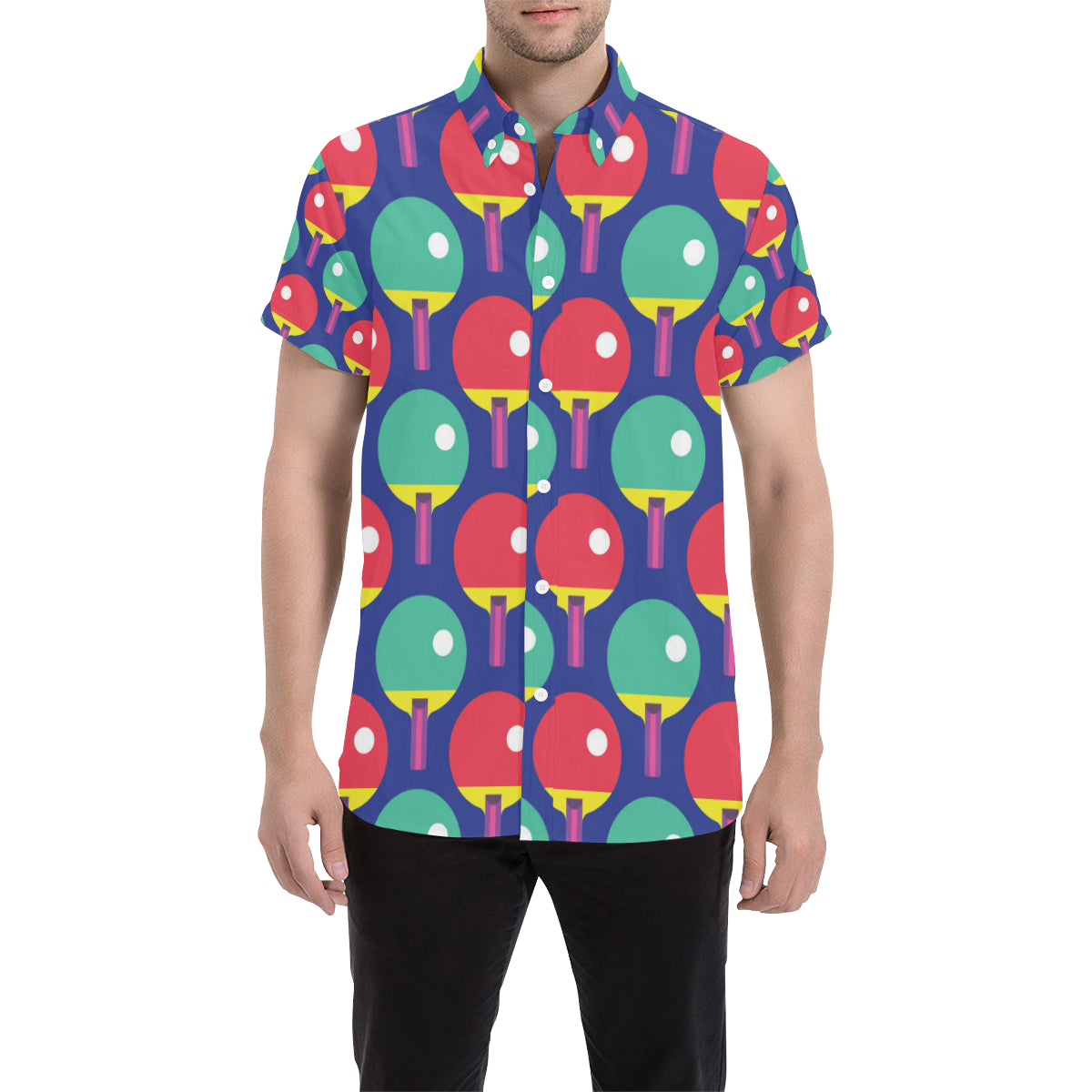Ping Pong Pattern Print Design A03 Men's Short Sleeve Button Up Shirt