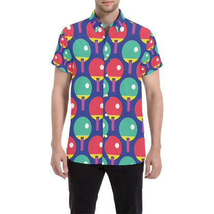 Ping Pong Pattern Print Design A03 Men's Short Sleeve Button Up Shirt