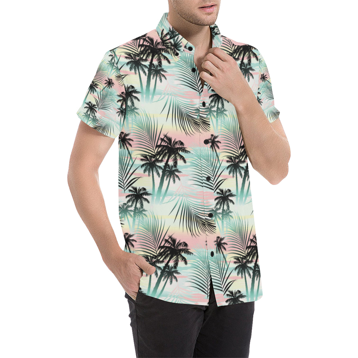Palm Tree Pattern Print Design A03 Men's Short Sleeve Button Up Shirt
