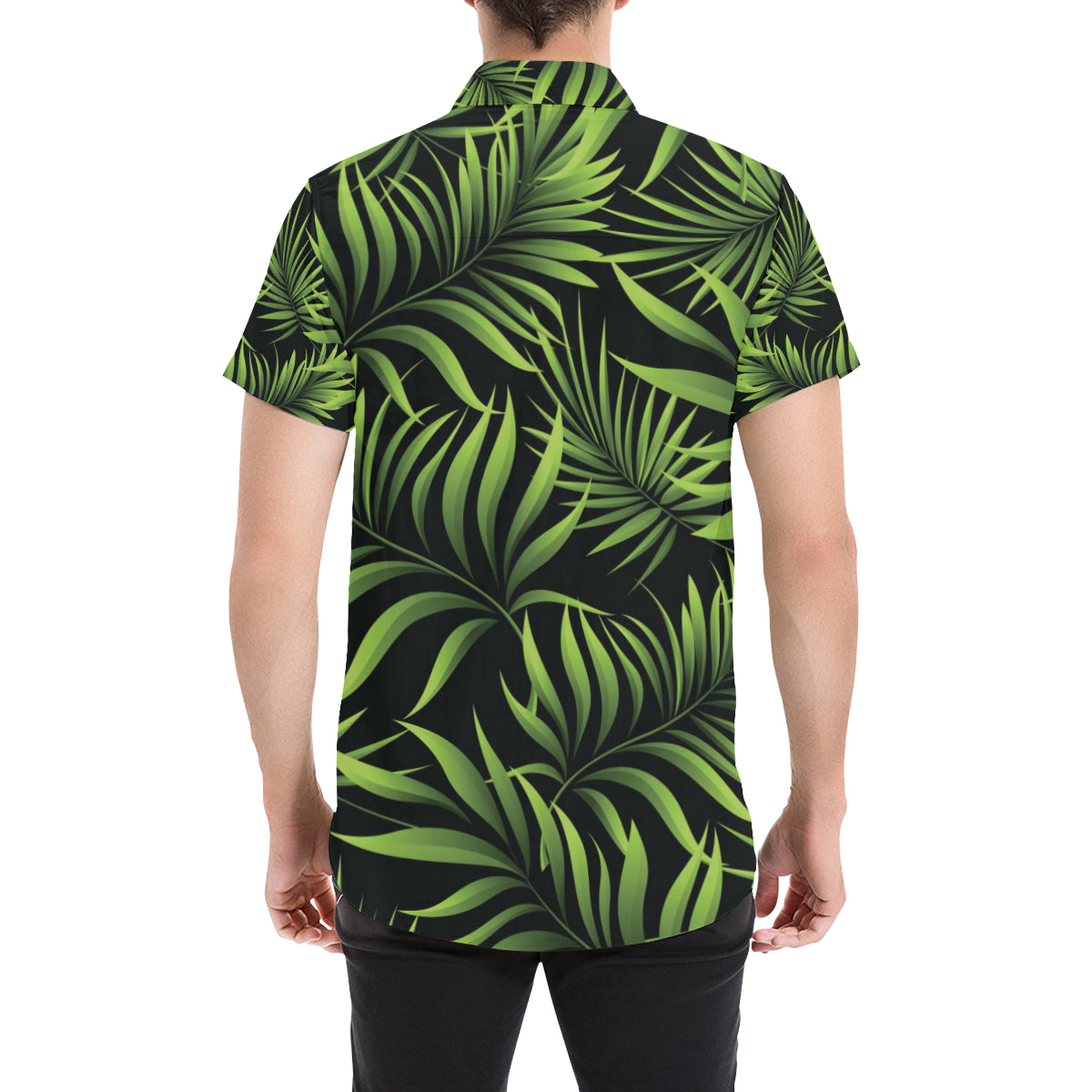 Palm Leaves Pattern Print Design PL07 Men's Short Sleeve Button Up Shirt