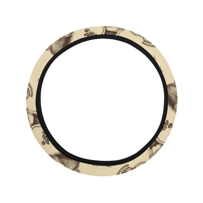 Coffee Pattern Print Design 05 Steering Wheel Cover with Elastic Edge