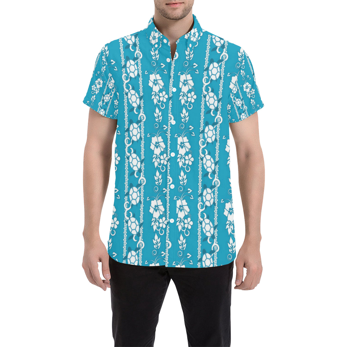 Hawaiian Themed Pattern Print Design H025 Men's Short Sleeve Button Up Shirt