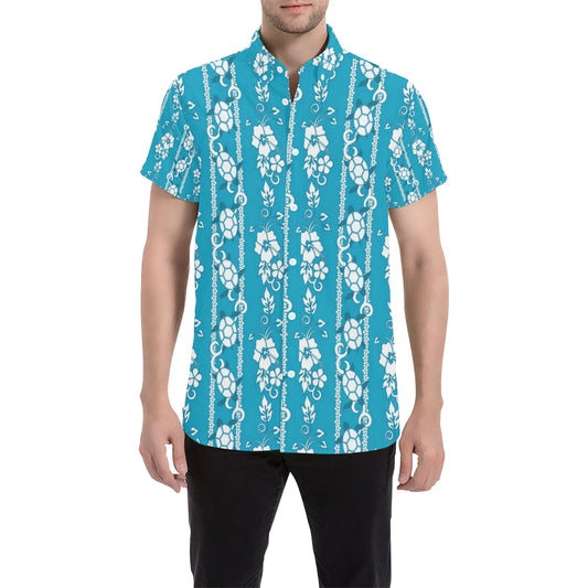 Hawaiian Themed Pattern Print Design H025 Men's Short Sleeve Button Up Shirt