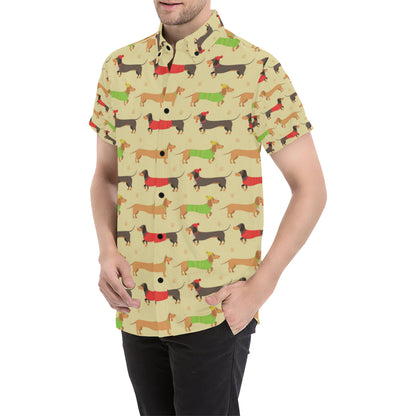 Dachshund Pattern Print Design 06 Men's Short Sleeve Button Up Shirt