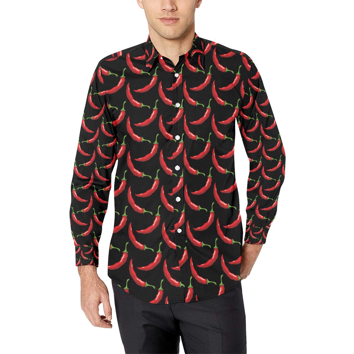 Chilli Pepper Pattern Print Design 01 Men's Long Sleeve Shirt