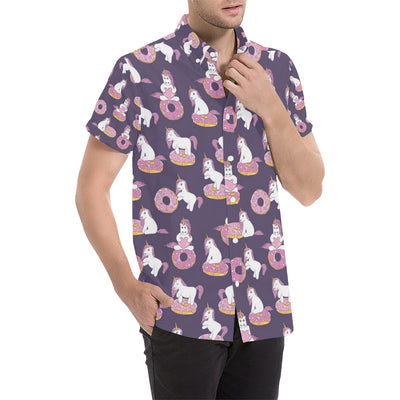 Donut Unicorn Pattern Print Design DN011 Men's Short Sleeve Button Up Shirt