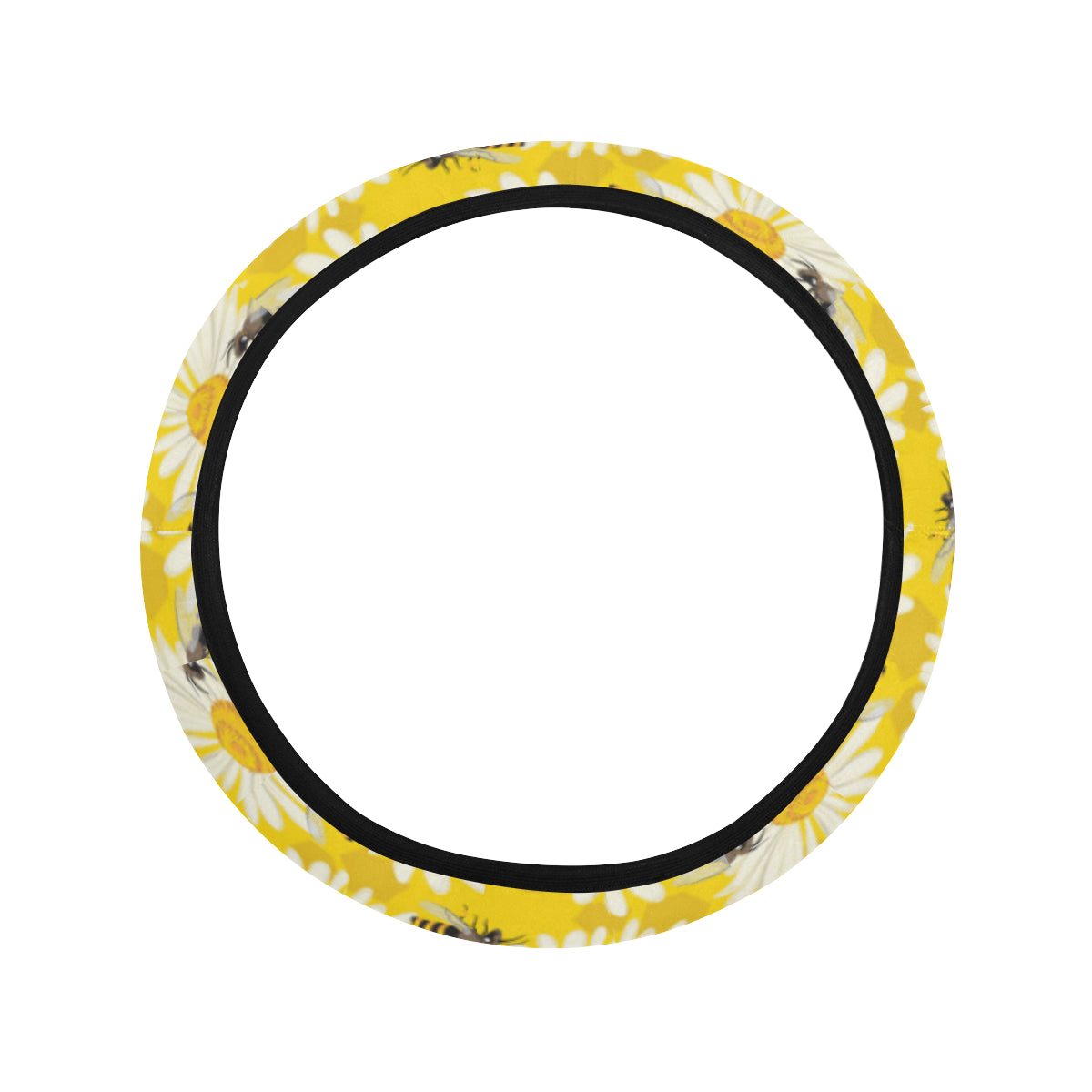 Bee Daisy Pattern Print Design 06 Steering Wheel Cover with Elastic Edge