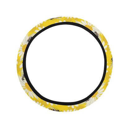 Bee Daisy Pattern Print Design 06 Steering Wheel Cover with Elastic Edge