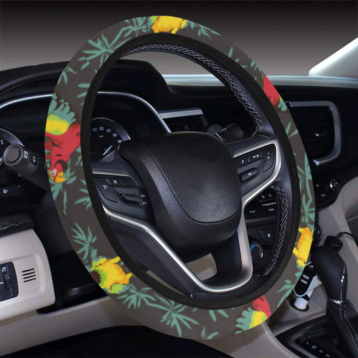 Parrot Themed Print Steering Wheel Cover with Elastic Edge