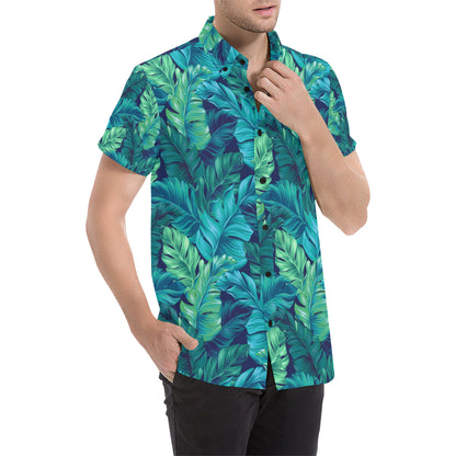 Banana Leaf Pattern Print Design BL05 Men's Short Sleeve Button Up Shirt