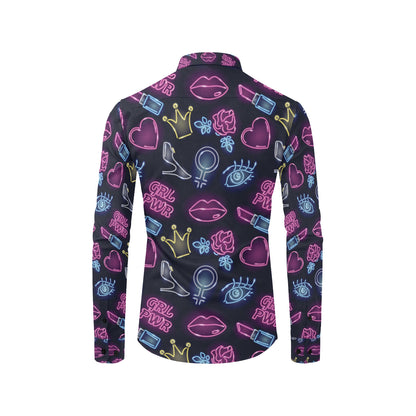 Lipstick Neon Pattern Print Design 02 Men's Long Sleeve Shirt