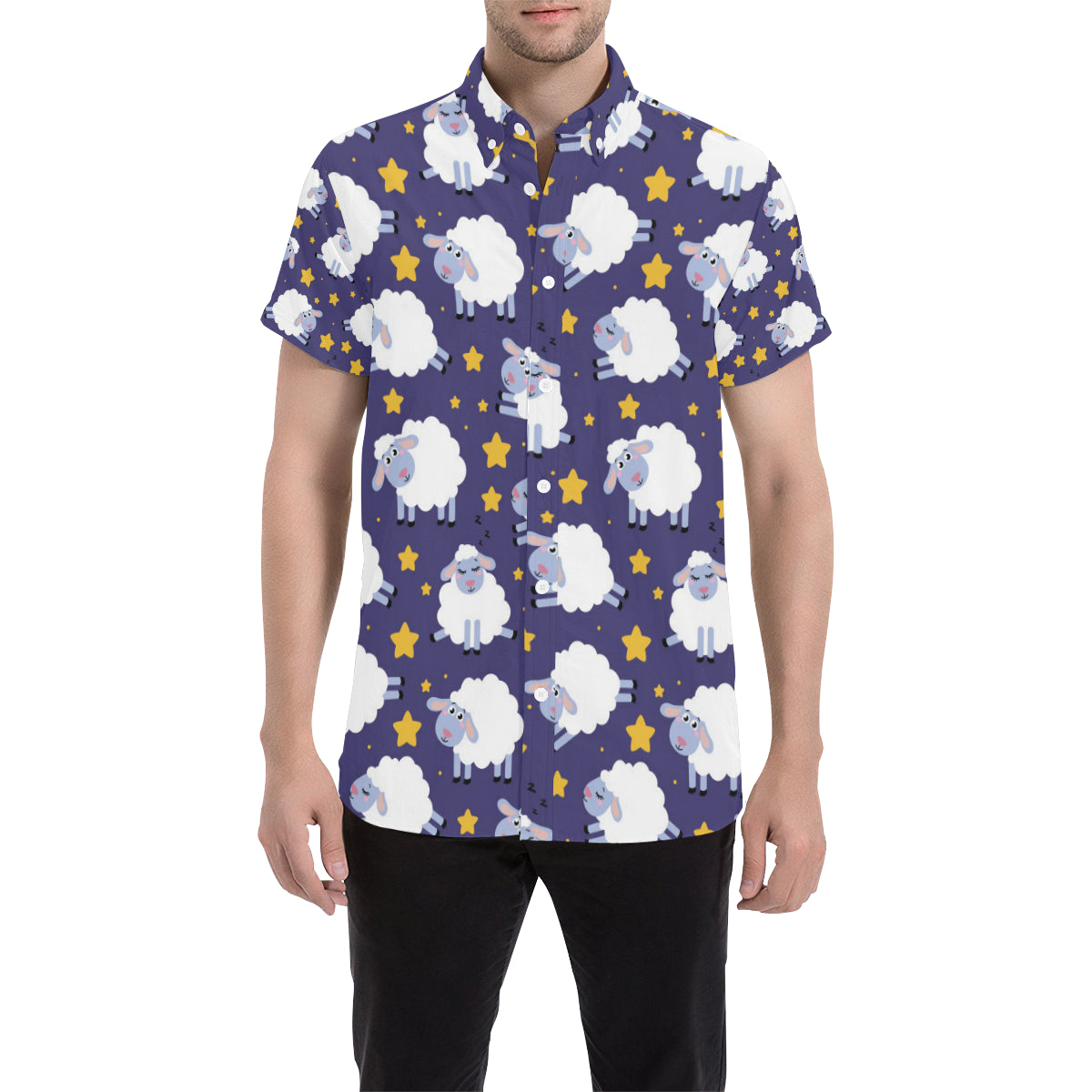 Sheep Pattern Print Design 03 Men's Short Sleeve Button Up Shirt