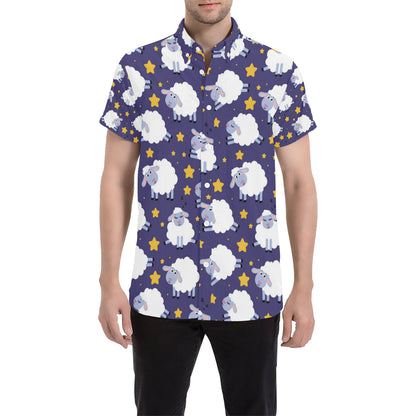 Sheep Pattern Print Design 03 Men's Short Sleeve Button Up Shirt