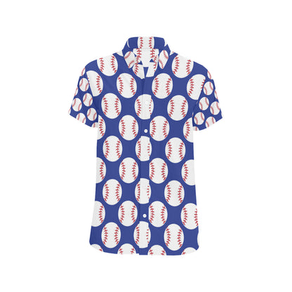 Baseball Blue Background Men's Short Sleeve Button Up Shirt