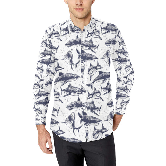 Great White Shark Pattern Print Design 02 Men's Long Sleeve Shirt