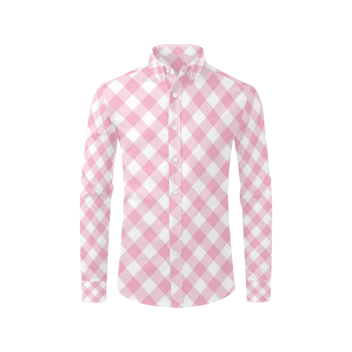 Gingham Pink Pattern Print Design 02 Men's Long Sleeve Shirt