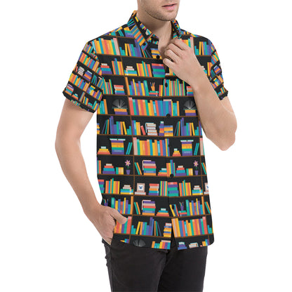 Book Pattern Print Design 05 Men's Short Sleeve Button Up Shirt